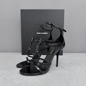 Authentic Saint Laurent Glossy Black Strappy Heels